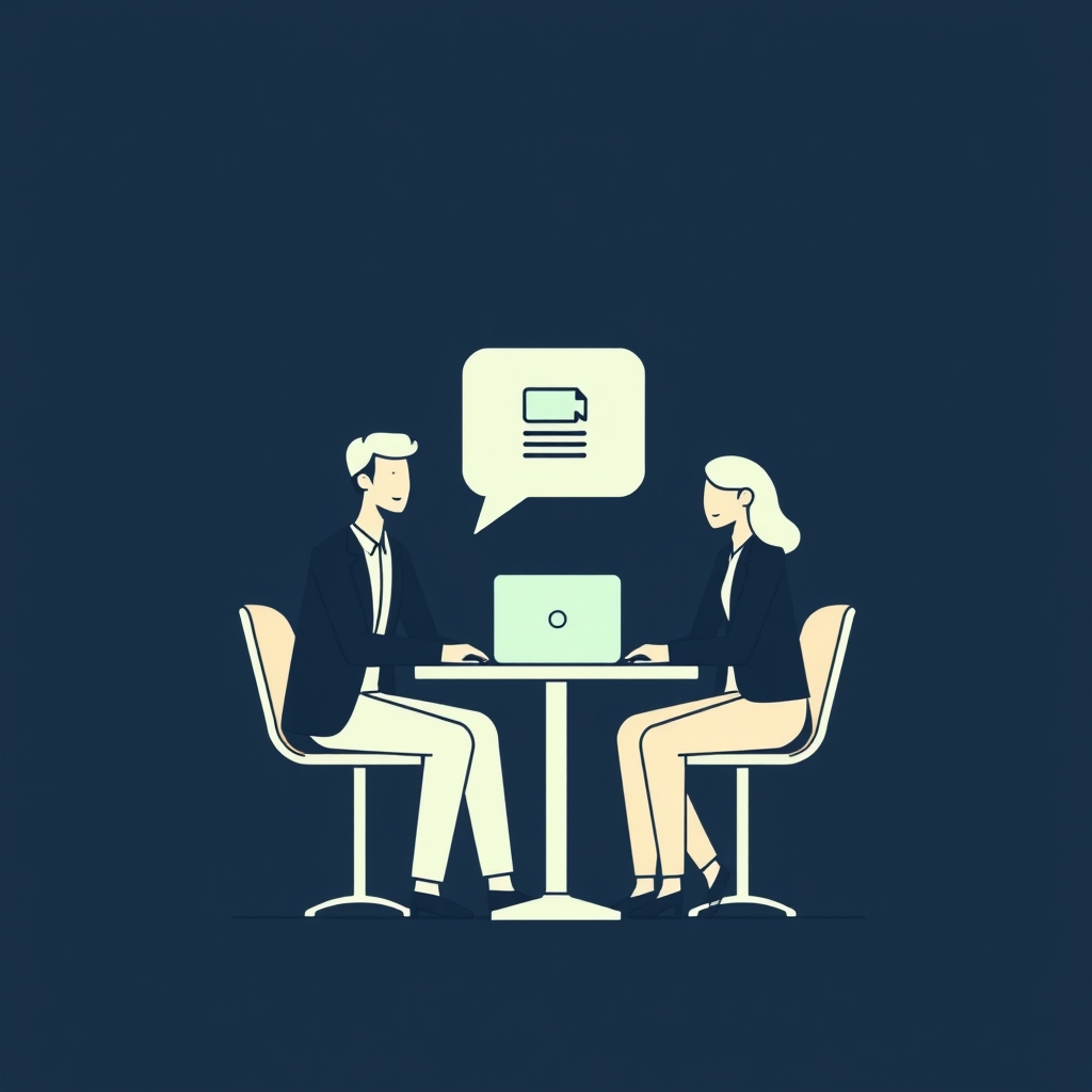 Illustration of two business people at a meeting table with a quote request on the phone